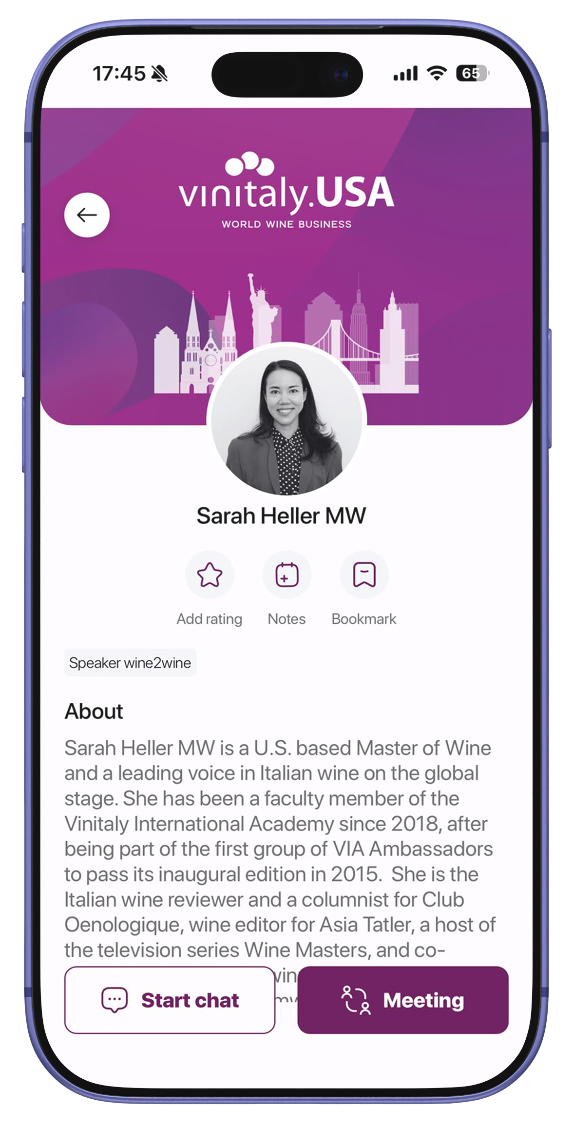 Mockup Dettagli Relatore App Vinitaly.USA